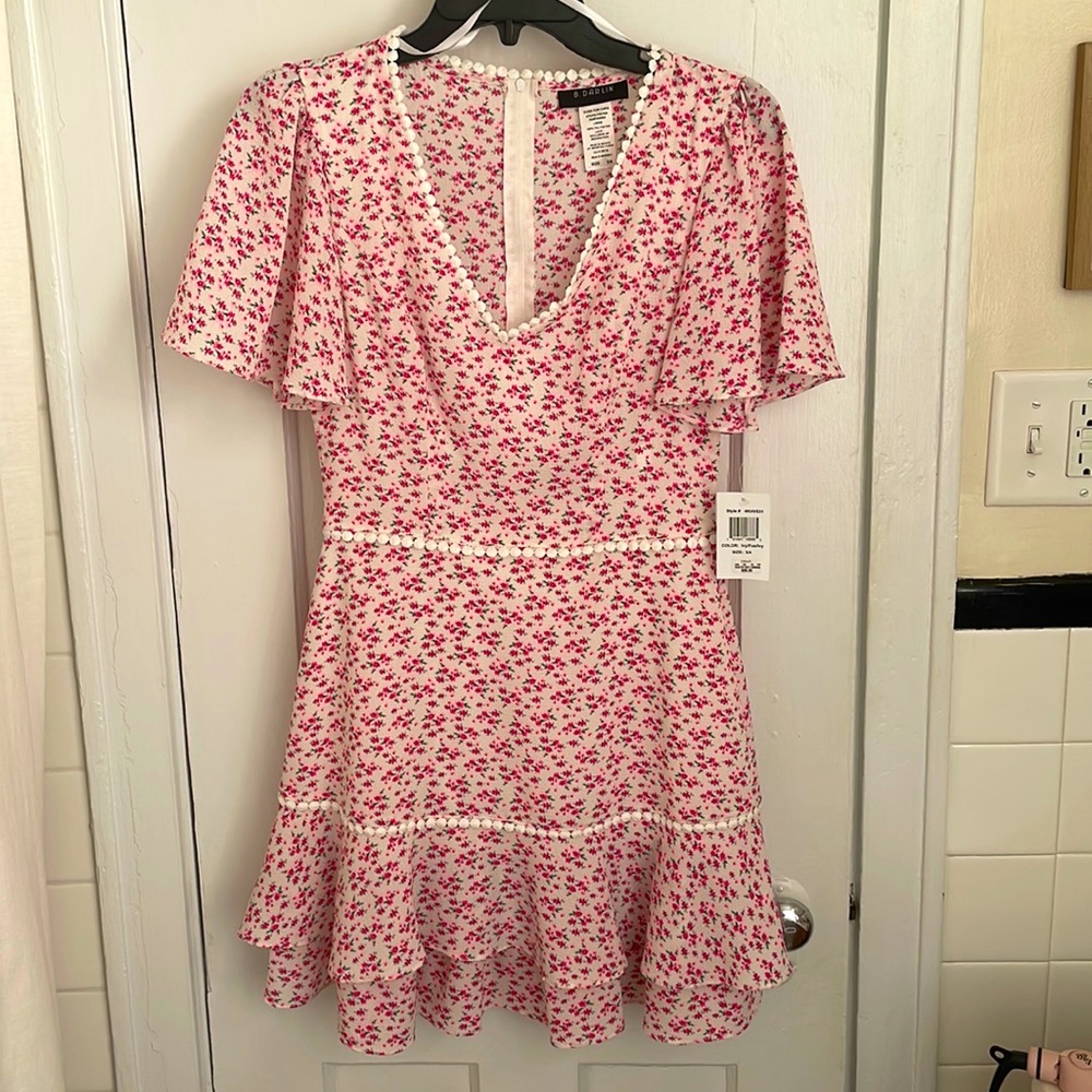 B. Darlin from Dillards, floral print, pink dress with flutter sleeves